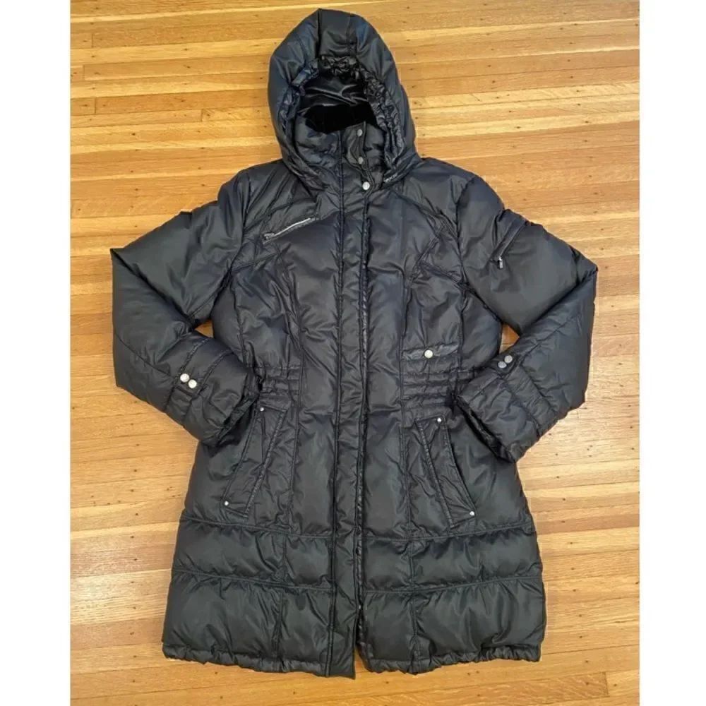 Cole Haan box quilt down puffer black long winter coat